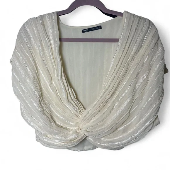 Zara Cream Textured Crop Top - Picture 3 of 5